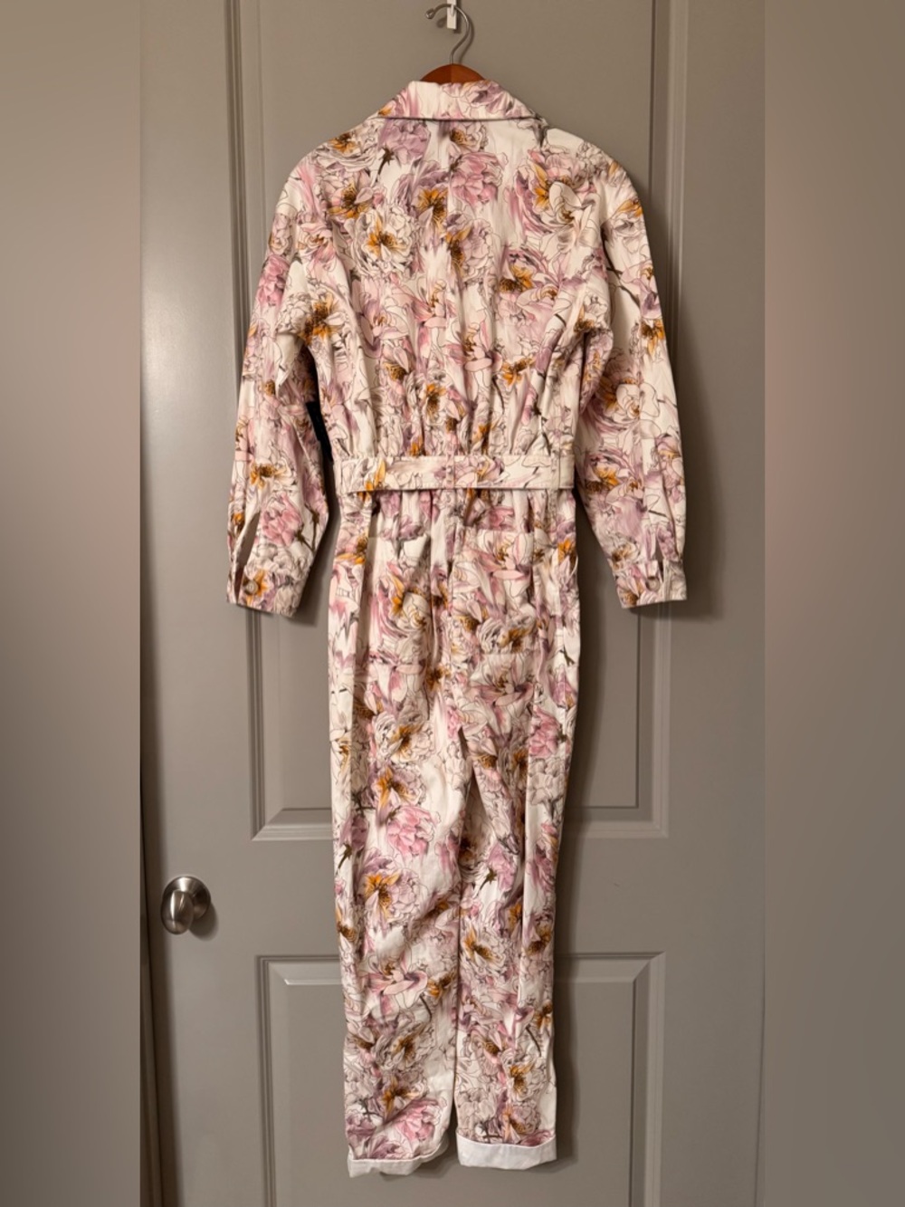 Rebecca Vallance Floral-Trim Utility Jumpsuit in Blush Size XS - Picture 3 of 13